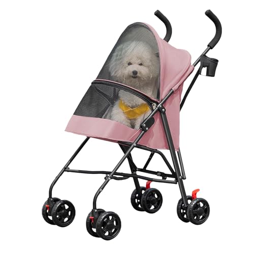 Passeggino per cani e gatti 2 in 1 pieghevole carrello per gatti cuccioli, guinzaglio di sicurezza, fino a 10 kg, leggero, pratico, rimovibile, con portabicchieri, 97 x 45 x 55 cm, rosa