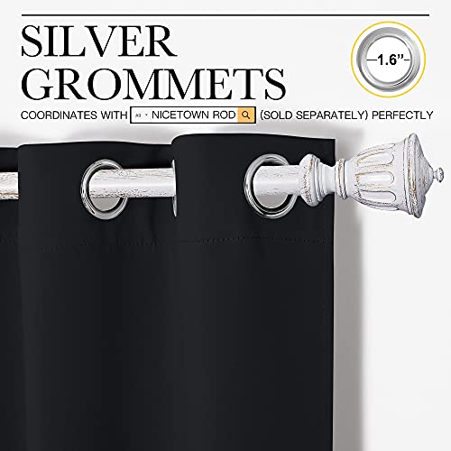 Image of NICETOWN Bathroom Blackout Thermal Curtains and Drapes, Black Solid Thermal Insulated Grommet Blackout Drapery Panels for Window (2 Panels, 42 inches Wide by 68 inches Long, Black)