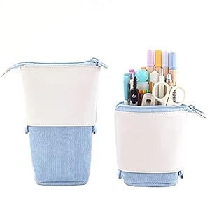 LQKYWNA Stand Up Pencil Case, Telescopische Eenkleurige Pen Pouch Case Cosmetische Briefwarentas met ritssluiting voor…