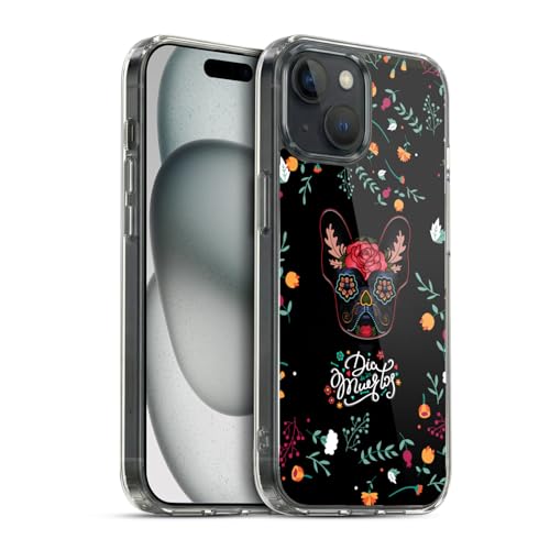 Funda de gel suave para iPhone 15 con diseño de bulldog francés Día de los Muertos de Head Case Designs