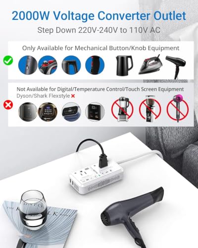 Image of BESTEK US to UK Plug Adapter Voltage Converter 2000W 220V to 110V Converter with 2 USB Ports, Type G Adapter for UK Ireland Scotland and Hong Kong