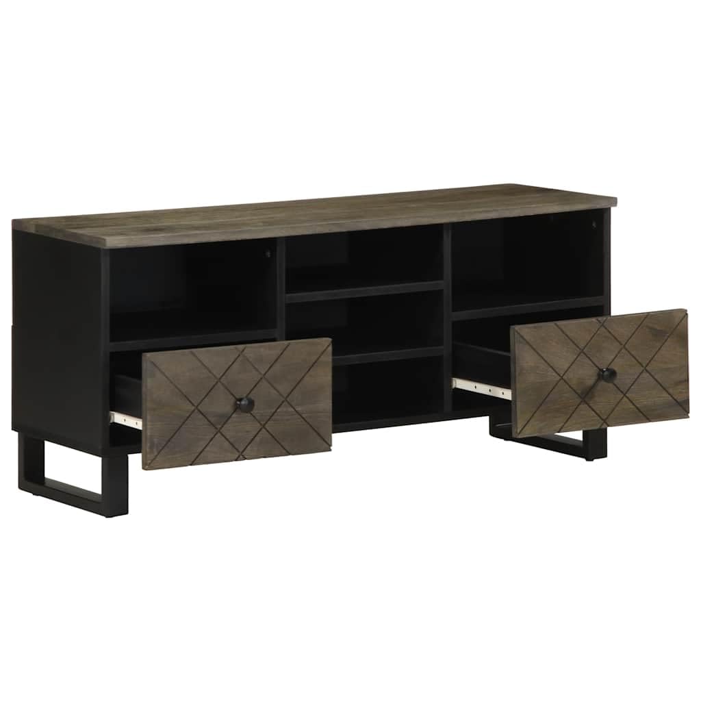 Meuble TV en bois de manguier 100cm et métal, meuble bas robuste pour salon