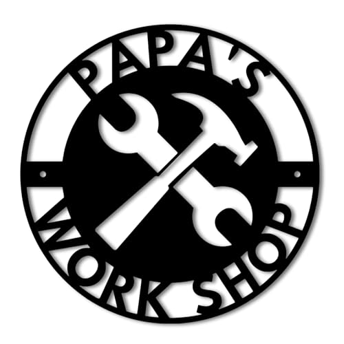 Personalized Fathers Day Sign for Dad, Papas Work Shop Metal