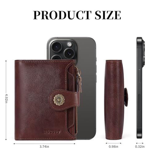 Image of HKCLUF Wallet Women Small Genuine Leather Bifold Wallet Womens RFID Blocking Small Wallet for Women Card Holder Purse With ID Window(darkkhaki)