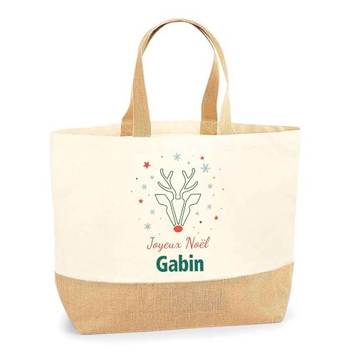 Sac shopping Joyeux Noël Gabin Cerf en coton imprimé