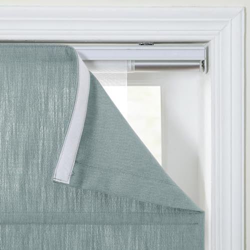Image of TWOPAGES Isabella No Drill Cordless Roman Shade Linen Textured Cotton Roman Blind for Windows, Custom Made Room Darkening Blackout Roman Window Shade, Hardware Included, Stone Blue, 1 Piece