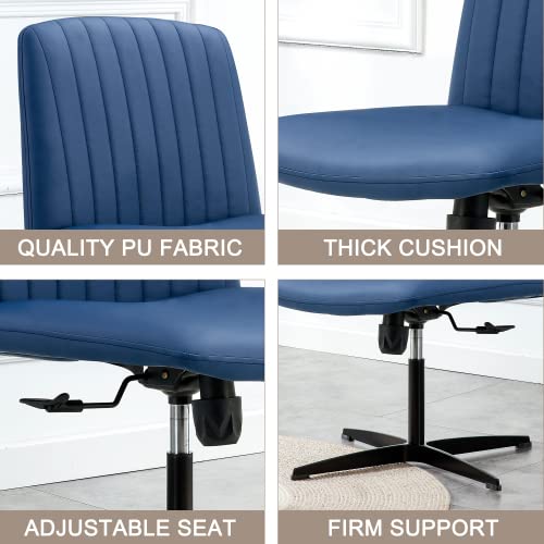 Emooqi Office Chair Armless Desk Chair No Wheels, Cross Legged Office Chair Wide Home Office Desk Chairs, Adjustable Swivel Pu Leather Vanity Chair With Back Computer Chair, Blue #TOP5
