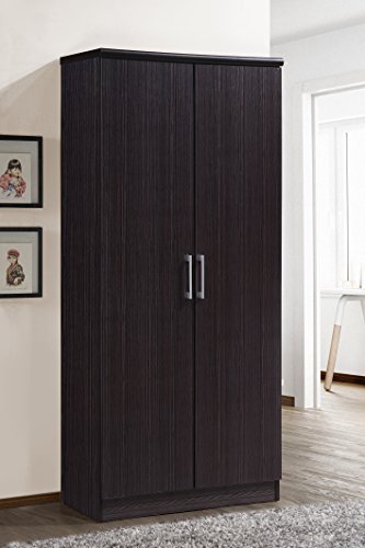 Hodedah 2 Door Wardrobe with Adjustable/Removable Shelves & Hanging Rod, Chocolate