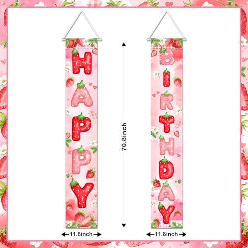 Image of Avezano Berry First Birthday Banner Strawberry Shortcake Porch Banner Strawberry Birthday Decorations for Girls Indoor Outdoor