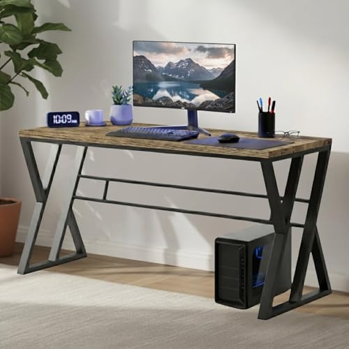 Image of TEKAVO Jimmy Study Table for Home & Office | Computer Table for Home pc | Wooden Gaming Workstation Desk with Heavy Duty Metal | 120 cm Table | Forest Wood, Metal | DIY