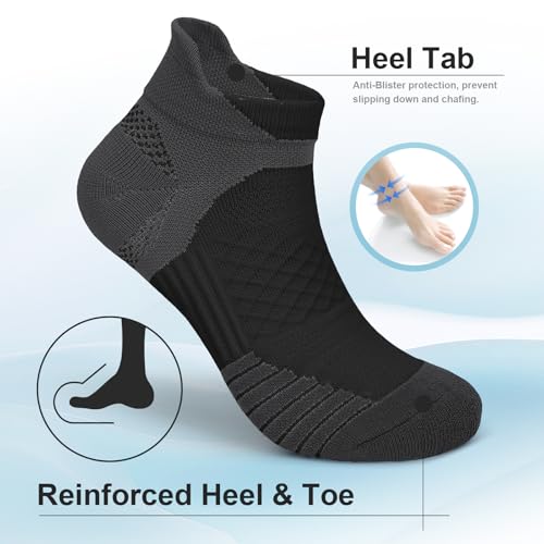 Iseasoo Compression Ankle Socks for Women & Men 6 Pairs - Plantar Fasciitis Cushioned Low Cut Running Socks with Arch Support3