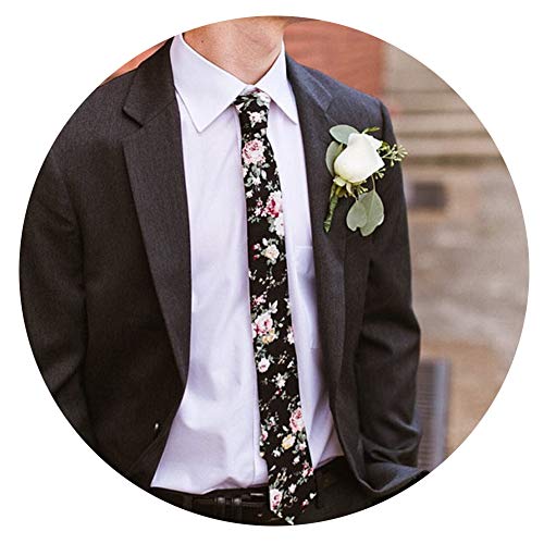 Image of Mantieqingway Men's Skinny Tie, Cotton Floral Ties for Men Wedding Necktie for Groom, Groomsmen, Missions, Dances
