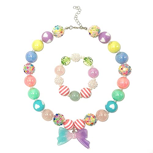 NLR Juego de collar y pulsera Color caramelo, diseño de lazo , Colorido Conjunto de Joyas para Niñas Pequeñas, Gran Joyería de Disfraces y Elección de Regalo para Los Niños Cover