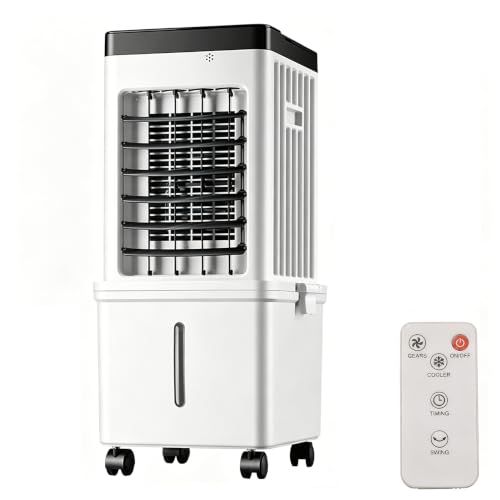3-IN-1 Portable Evaporative Air Cooler Remote Control Air Conditioner Fan with 15L Tank 3 Speeds 7.5H Timer 120 Oscillation Low Energy Cooling Fan for Home Bedroom Office
