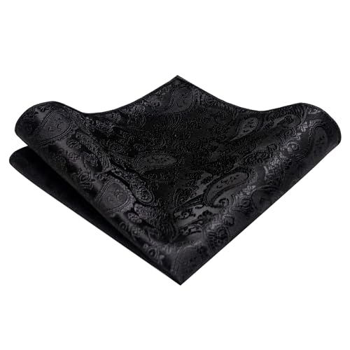 JEMYGINS Mens Black Paisley Necktie and Pocket Square with Tie Clip Sets (black) - Thumbnail 5