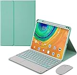 Bueuwe Tastaturhülle für Huawei Matepad 10.4 mit Touchpad, abnehmbare Tastatur mit Hintergrundbeleuchtung, schlankes Leder-Folio-Smart-Cover mit Stifthalter, grün