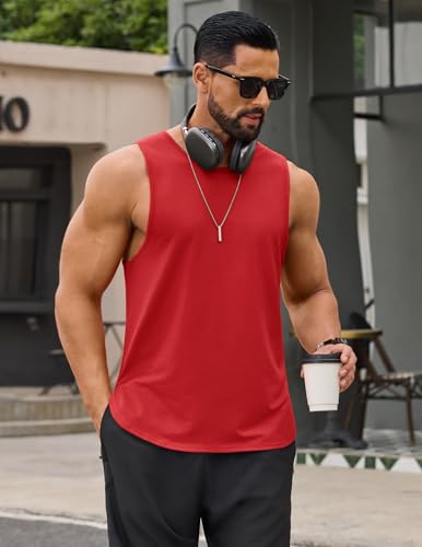 COOFANDY Sport Workout Tank Tops Sleeveless Shirts for Men Sleeveless Gym Shirt Wide Tank Tops for Athletic HIIT Marathon Red — view 5