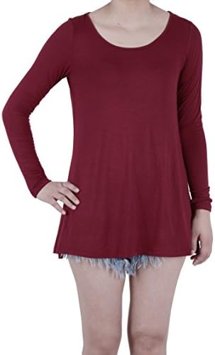 FAVELEM Women's Long Sleeve Loose Fit Short Tunic Top T Shirts(S,Burgundy) 904-1