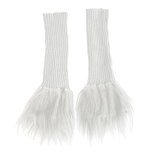 Image of Women Leg Warmer Girls Faux Fur Trim Knitted Leg Cover Lolita Winter Warm Long Socks Furry Boot Cuff