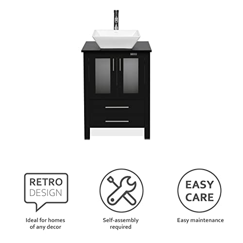Eclife 24" Modern Bathroom Vanity Sink Combo Units Cabinet And Sink Stand Pedestal With White Square Ceramic Vessel Sink With Chrome Bathroom Solid Brass Faucet And Pop Up Drain Combo (A07B02) #TOP4