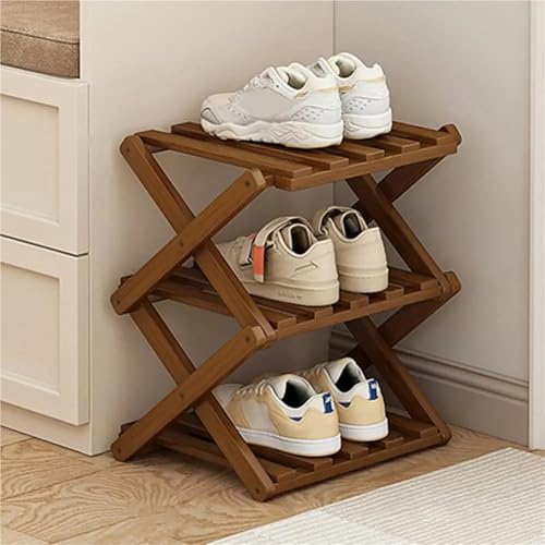 5Tier Foldable Wooden Shoe Rack SpaceSaving Design for Home Entryway or Closet Stylish Coffee Color Storage Solution for Shoes Boots Sneakers and More image 3