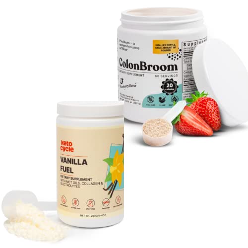 Colonbroom Psyllium Husk Powder + Keto Cycle Collagen Protein Powder With Mct Oils & Electrolytes Powder Bundle, 2 Items - Colon Cleanser Fiber Supplement (60 Servings) + Keto Fuel (20 Servings) #TOP6