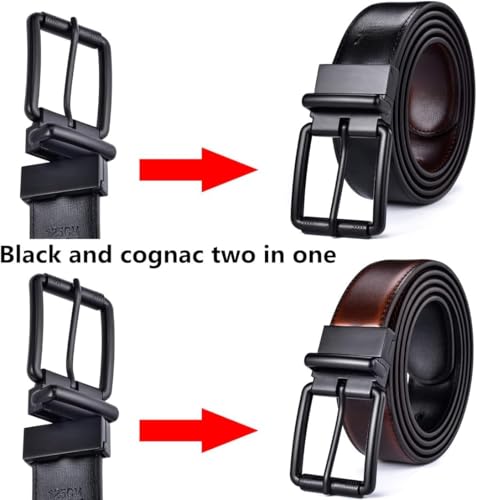 Genuine Leather Reversible Belt, 1.25", Rotate Black Buckle, Gift Box2
