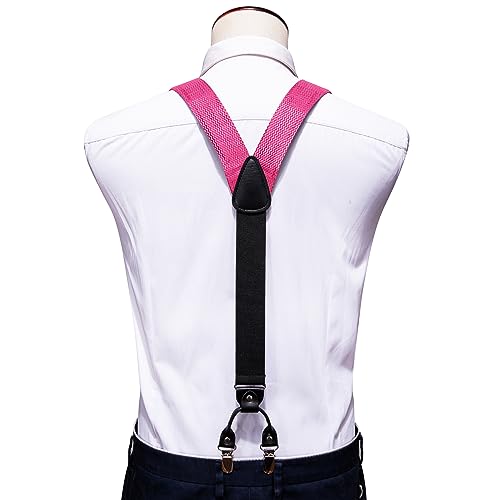 Image of YOHOWA Men Suspenders 6 Clips Strength Adjustable Y Braces Pre-Tied Bow Tie Set Formal Wedding Party