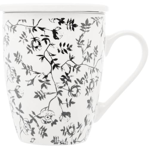 Caneca de Porcelana Super White com Tampa e Filtro Tiny Flowers 310ml - Lyor
