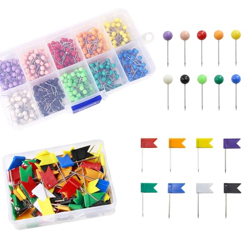 Gotetiso 600 Stück Karte Nagel Pinnadeln und Fahnennadeln Bunt Rundkopf Stecknadeln Markierfähnchen Reißzwecken für Pinnwand Buntkopf Pushpins für DIY Wandkarten Markier Fahnen Kork Boards Bulletin