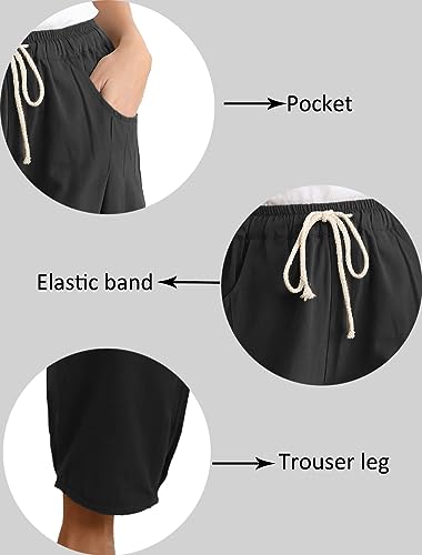 Minibee Women's Baggy Harem Pants Wide Leg Casual Pant Summer Cotton Drawstring Trousers with Pockets4
