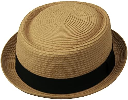 Men's Fancy Summer Straw Pork Pie Derby Fedora Upturn Brim Hat