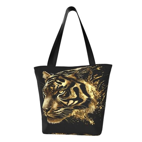 DRGFCXE Diseño clásico de cabeza de tigre dorada, bolso acolchado ligero de gran capacidad, adecuado para compras, fitness, moda y fácil de combinar con la vida, Black, Talla única