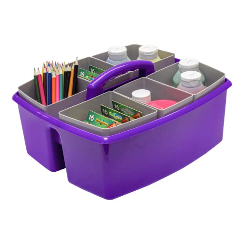 Image of Storex Large Classroom Craft Caddy with Cups, 13 x 11 x 6.575 Inches, Purple, Case of 2 (00986A02C)
