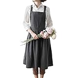Amytalk Cotton Linen Apron Cross Back Adjustable Apron for Women with Pockets Cute Pinafore Dress...