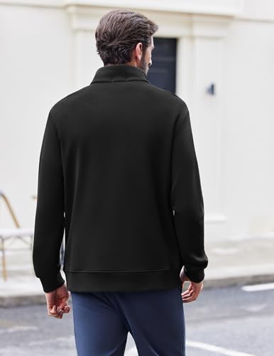 PINSPARK Men's Quarter Zip Up Pullover Mock Neck Sweatshirts Warm Midweight Long Sleeve Polo Shirt with Pockets Casual2