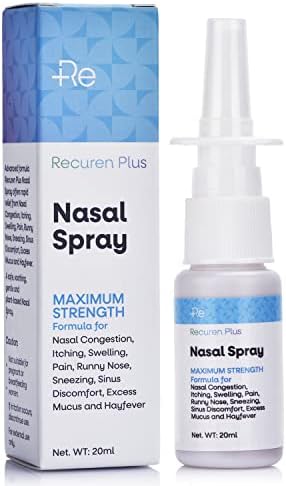 Recuren Plus Nasal Spray for Nasal Congestion, Itching, Swelling, Pain, Runny Nose, Sneezing, Sinus Discomfort, Excess Mucus and Hayfever(20ml)