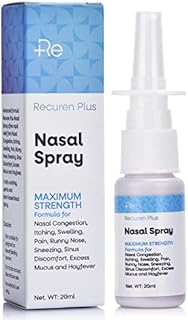 Recuren Plus Nasal Spray for Nasal Congestion, Itching, Swelling, Pain, Runny Nose, Sneezing, Sinus Discomfort, Excess Mucus and Hayfever(20ml)