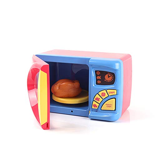 MeeYum Kids Pretend Play Kitchen Appliance Toys Electronic Kitchen Toy Microwave Oven with Realistic Lights and Sound, Includes Pretend Food