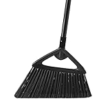 Eyliden Outdoor Broom Commercial Heavy-Duty with Long Handle Rough Surface Angle Brooms for Garages Courtyard Sidewalks Decks Perfect for Indoor Kitchen Room Office Lobby Sweeping (Black Broom)