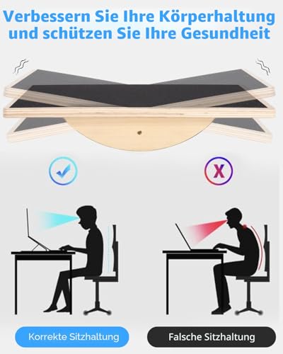 Zofory Rutschfestes Balance Board, Balance Board aus Holz für Erwachsene, Gleichgewichtstrainer für das Training der Rumpfmuskulatur, Stabilitätstraining und Dehnübungen für die Beine