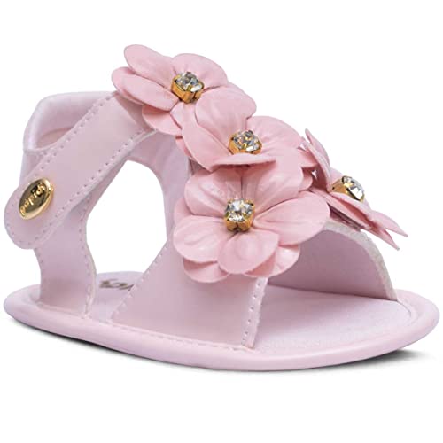 Sandália Menina Bebê Sapato Leve E Macio Moda Batizado 01.19 (M, Rosa)