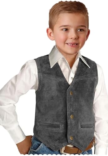 Boys Suede Leather Vest Retro Denim Style Sleeveless Jacket Waistcoat