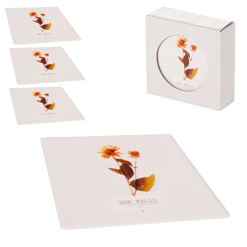 Set di 4 sottobicchieri in legno con uccelli, fiori e farfalle, per
