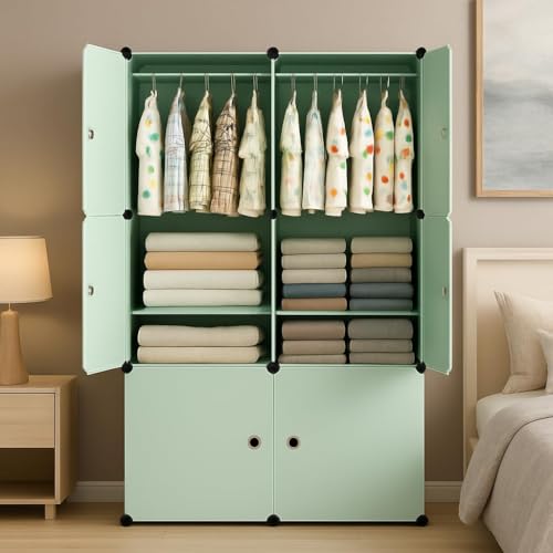 Image of 6 Door Plastic Soft Sheet Wardrobe for Kids, Baby Almirah for Clothes, Baby Storage Organizer, Cupboard for Clothes, Kids Wardrobe for Clothes /Toys /Books (Green-U3)