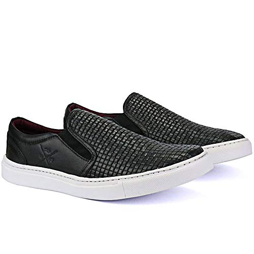 Sapatenis Iate Slip On Masculino Couro Confort Tresse Cor:Preto;Tamanho:40