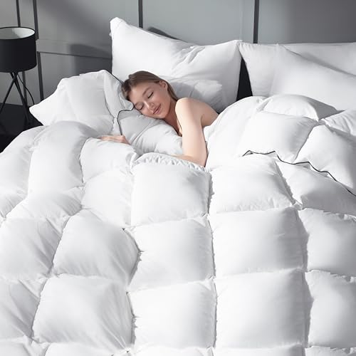 Ubauba Goose Feather Down Fiber Comforter Queen Size Duvet Insert - Hotel Luxury Fluffy White Bedding Comforter, All Season Medium Warmth -100% Cotton Cover, 90 x 90 Inch