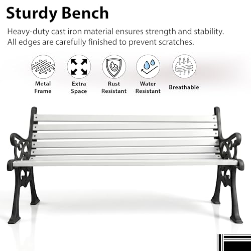 Image of BRISHI 3 Seater cast Iron Garden Bench for Indoor & Outdoor Park /Patio /Living Room /Terrace /Balcony (White) (Black + White)