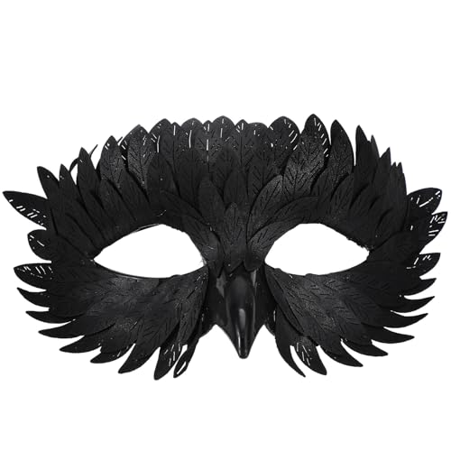 BUGUUYO Masque Demi-Visage Hibou Noir pour Halloween Masque Bal Masqué Léger et Confortable pour Femme et Homme Accessoire Élégant pour Fête Carnaval et Soirée Déguisée