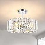 FRIDEKO HOME Modern Crystal Ceiling Lights Fixture 4-Lights, Round Chrome Chandeliers Ceiling Light with E27 Base, LED Light Fittings Ceilings for Bedroom, Living Room, Hallway, Kitchen